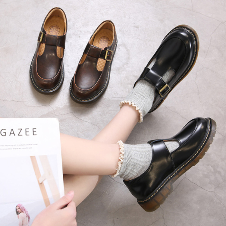 ストラップシューズ 牛革 Tストラップ ベルクロストラップ ラウンドトゥ 太ヒール 疲れない ガーリー 大人可愛い カジュアル オールシーズン お出かけ デート 通学 Sh 1150 街角のカフェテラス