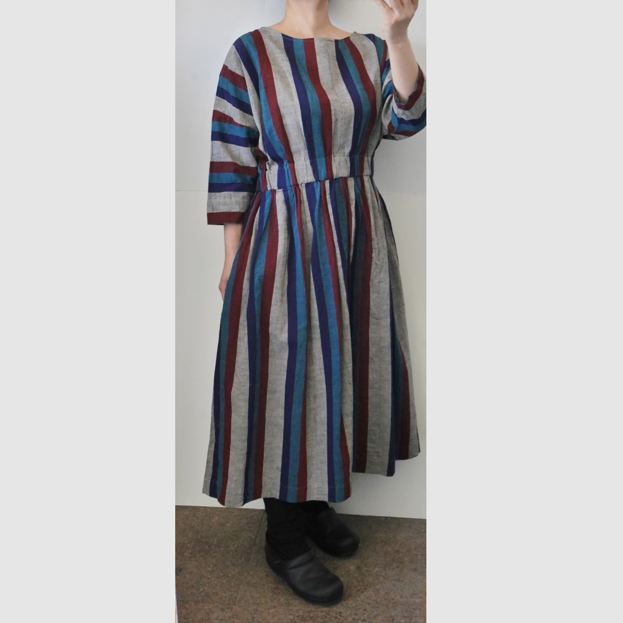 会津木綿xラインワンピース ロング丈をさらに 10cm丈 Yamma ヤンマ産業 うつわと暮らしの道具 日々花 Hibika Online