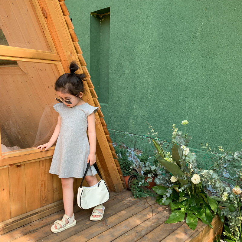 052 Onepiece 女の子 背中あきリボンモチーフ シンプルワンピース 2色展開 韓国子供服 Orini