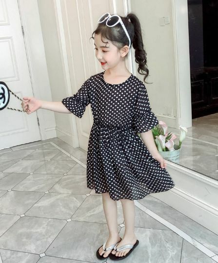ママサイズ ドット柄 レトロ ワンピース 110 150cm ママサイズ 2カラー 水玉 半袖 膝丈 ハイウエスト フレア 19s S 韓国 子供服 女の子ガールズ キッズ P168 A Dear Child