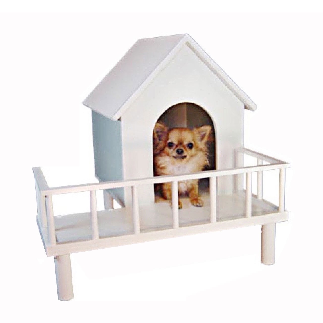 Lanai S おしゃれ ホワイト バルコニーハウス ベット 室内 犬小屋 小型犬 木製 日本製 白 チワワ ヨークシャテリア 猫 Cat Darumaya06