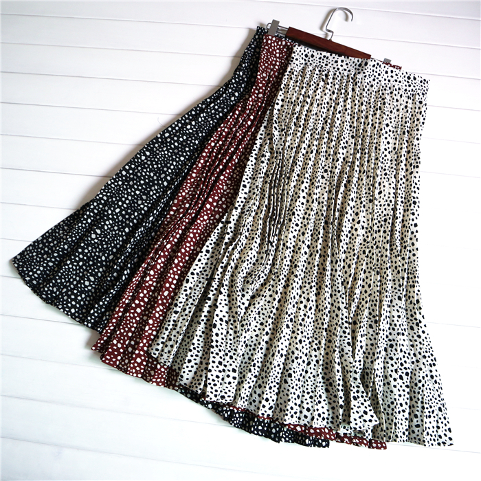 スカート プリーツスカート ダルメシアン柄 しわ加工 スカート Aラインスカート ボトムス Ledy Go Round