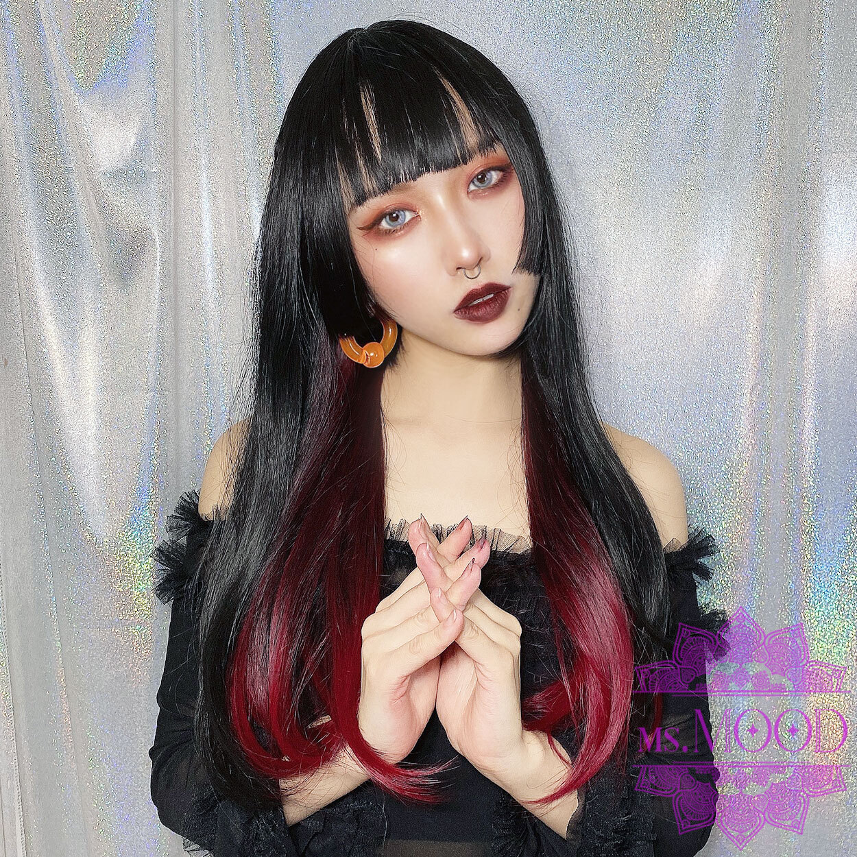姫カット ゴシック2トーン ブラック レッド ロングウィッグ ウィッグショップ Ms Mood