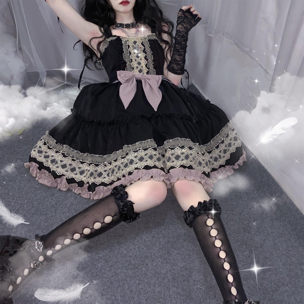 人気 ゴスロリ風 ホット Lolita 日常制服 痩せて見える ボウタイ ロリータワンピース Miyabi5
