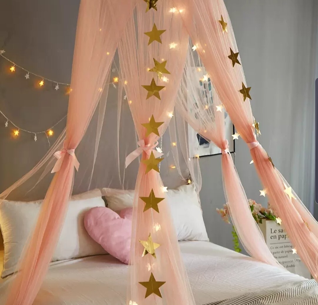 スター モスキートネット 蚊帳 天蓋 お姫様ベッド ベビーバル かや フック付き オシャレ かわいい フラワー天蓋 シングル カーテン バラ ローズ プリンセスベット 天蓋カーテン レース ロマンティック お姫様 Aio Online Store
