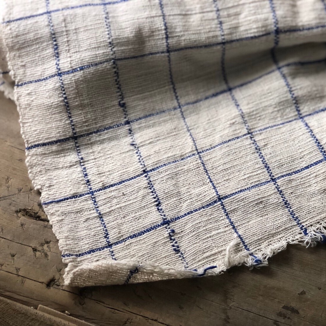 インドの布 カディコットン 青チェック 幅72cm Mula Working Clothセレクト Heirloom エアルーム Clothing Fabrics