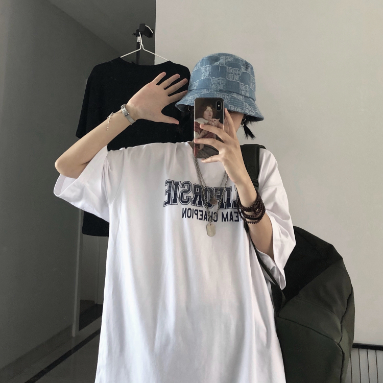 送料無料 スポーティー女子 ゆるだぼ メンズライク ストリート系 五分袖 ルーズ ロゴ Tシャツ Lamitte Deco トレンド 韓国 ファッション ショップ