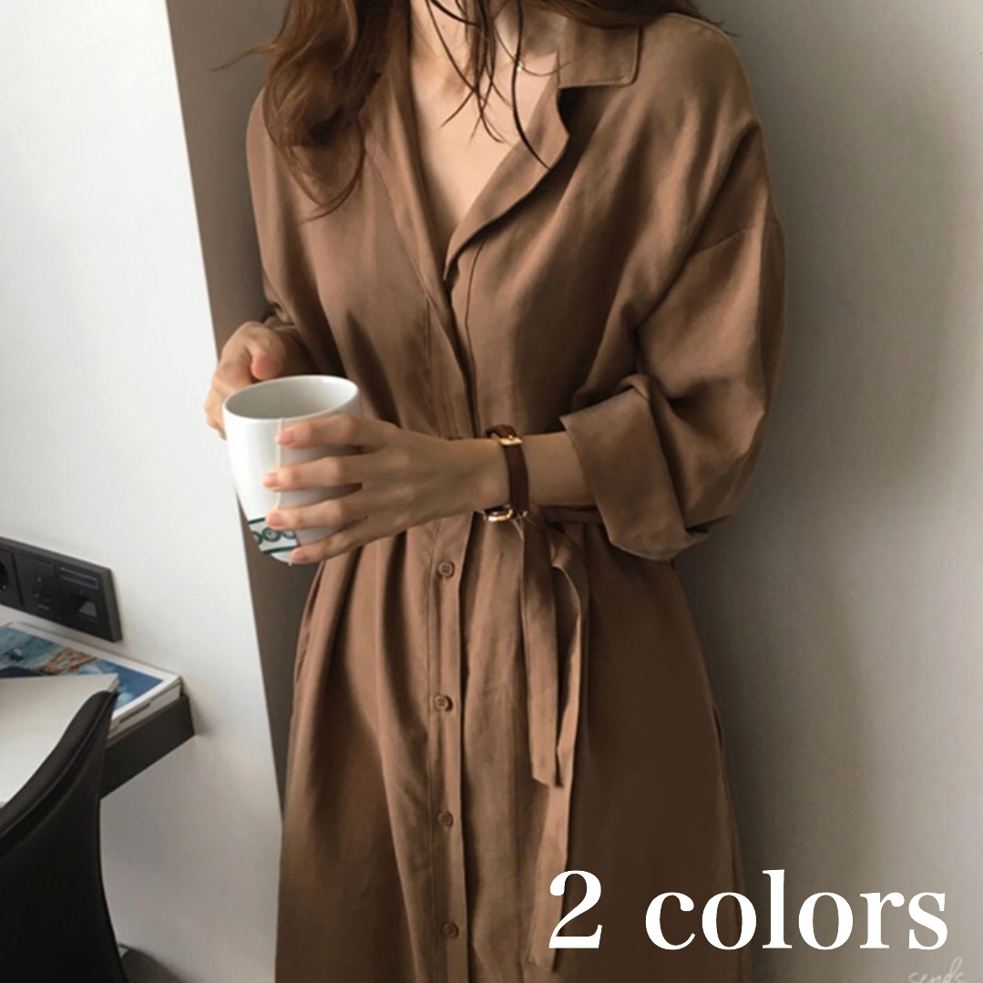 春 秋 開襟シャツワンピース ロング 前開きワンピース ゆったり ロングワンピース 羽織 大きいサイズ 長袖 韓国 Op 03 Happy Orurea ハッピーオルレア