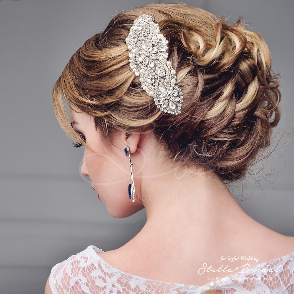 受注生産品 スワロフスキー使用 パールとビジューのクリスタルボンネ プチフルール ウェディングヘアアクセサリー Stella Bridal オシャレ花嫁さま御用達ウェディングアクセサリーショップ ステラブライダル