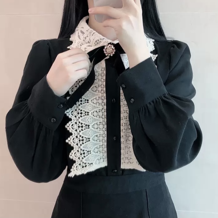 レース デザイン ブラウス リボン ミニワンピース 地雷系 量産型 2色 B5591 韓国レディースファッション通販 Bella ベラハート Select Import Shop