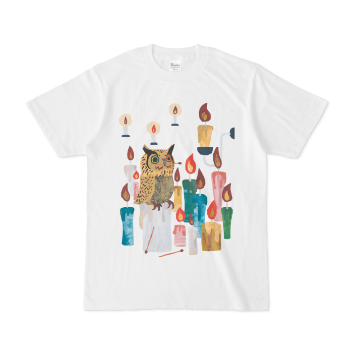 前面プリントイラストtシャツ フクローのローソク Orange Garden