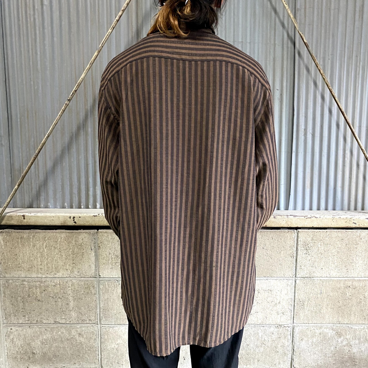 Angelo Litrico 長袖 レーヨン ユーロブランド ストライプシャツ メンズl 古着 ドレスシャツ 総柄シャツ ブラウン系 茶色 長袖シャツ Al Cave 古着屋 公式 古着通販サイト