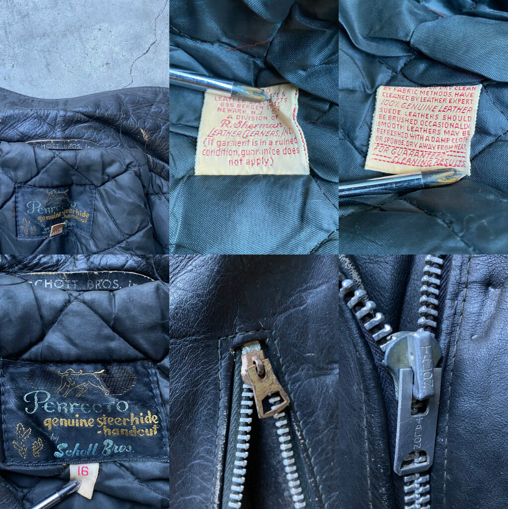 60年代 ビンテージ Usa製 黒タグ Schott Perfect ショット ワンスター アメリカン ダブルライダースジャケット レディース企画 サイズ16 メンズs相当 60s ヴィンテージ ブラック 黒 古着 レザージャケット 革ジャン アメジャン パーフェクト サボテンタグ ブルゾン