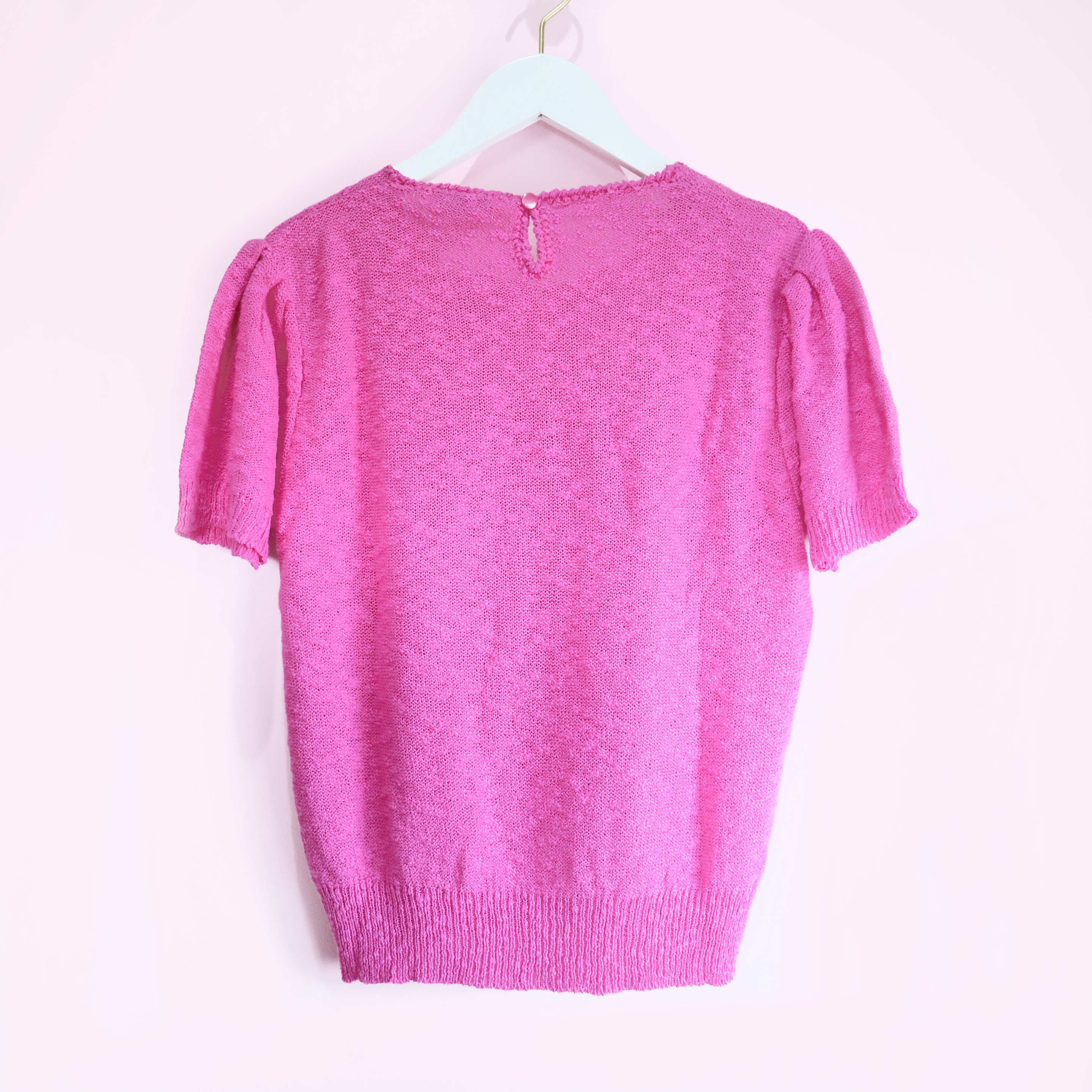 ヴィンテージニット ショッキングピンクデコルテ透かし花半袖ニット Jv Tops 1008 Jvintage ジェイヴィンテージ