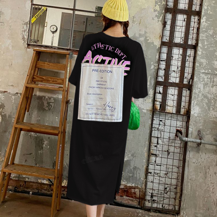 Y 1560 Activeラベルtシャツワンピース ブラック 0624 Cittaa チッタ 韓国レディースファッション通販