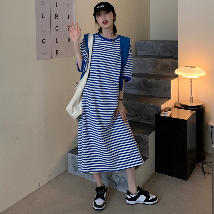 ショール付きボーダーワンピース 全3色 ワンピース ワンピ ボーダー Tシャツワンピ 長袖 ラグランワンピ ロングスカート ゆったり かわいい 人気 レディース 安い 韓国ファッション 3251 Sinsakumall