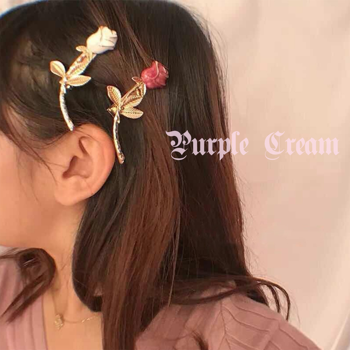 ガーリーローズヘアクリップ P324 Purple Cream Jewelry