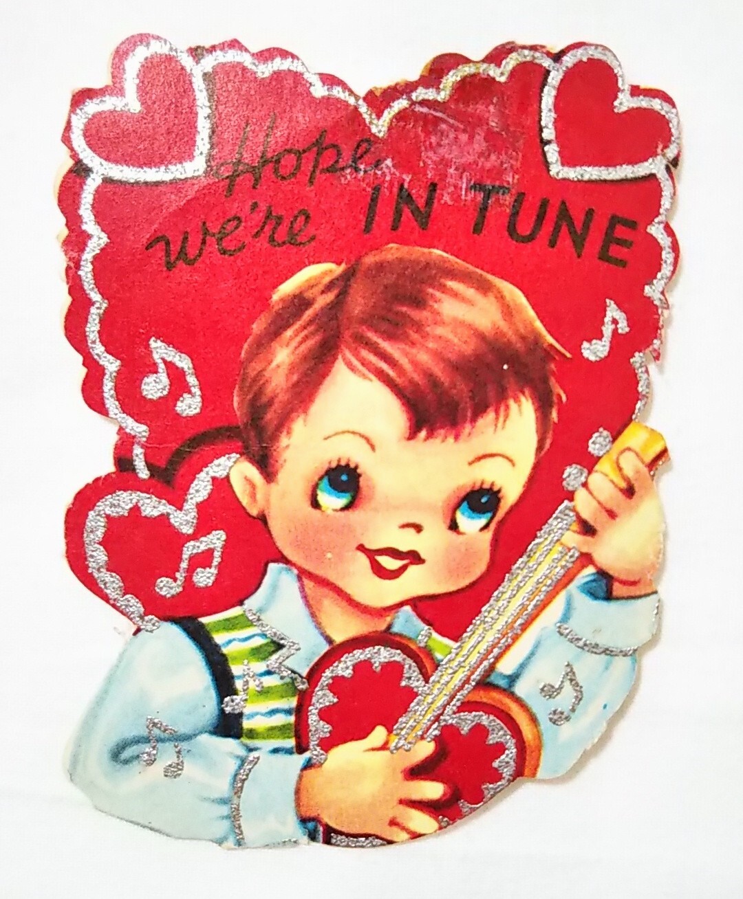 Vintage Valentine Card ハート型のギターを弾く男の子 バレンタインカード 1950年代 Greeting Card グリーティングカード バレンタインデー ヴィンテージ Linus Blanket