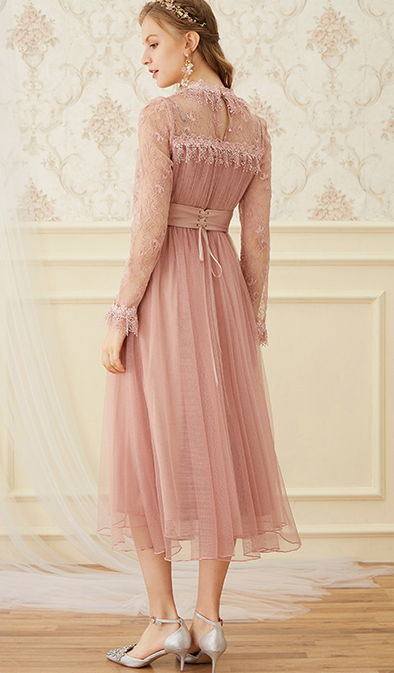 ピンク 妖精 ワンピース 清楚 披露宴 パーティー 結婚式 ドレス レディース Feminine Pink One Piece Lace Ladies Antoinette