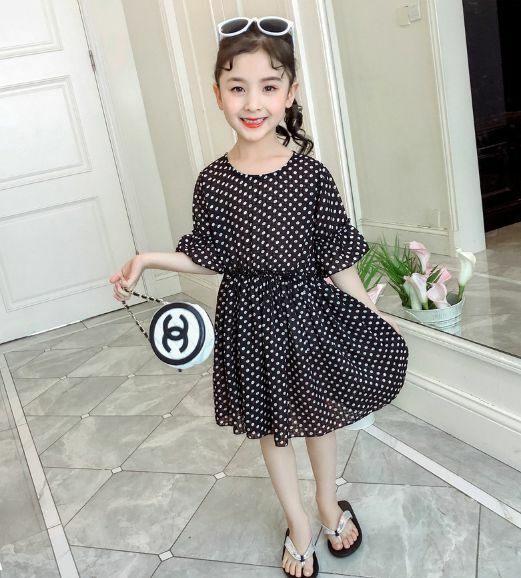 ママサイズ ドット柄 レトロ ワンピース 110 150cm ママサイズ 2カラー 水玉 半袖 膝丈 ハイウエスト フレア 19s S 韓国 子供服 女の子ガールズ キッズ P168 A Dear Child