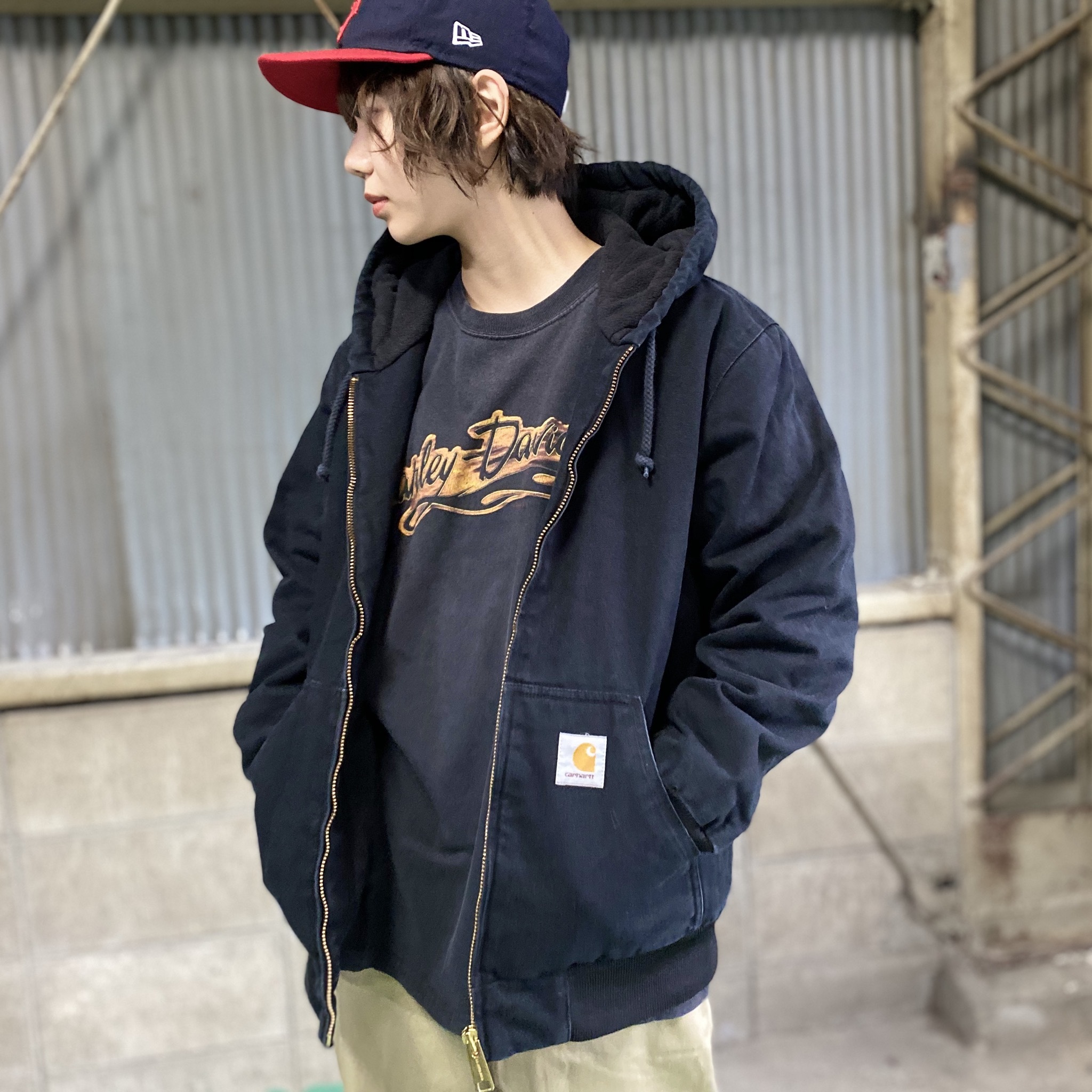 くすみ水色 Carhartt 防寒 ブラウン ダック パデット アクティブ