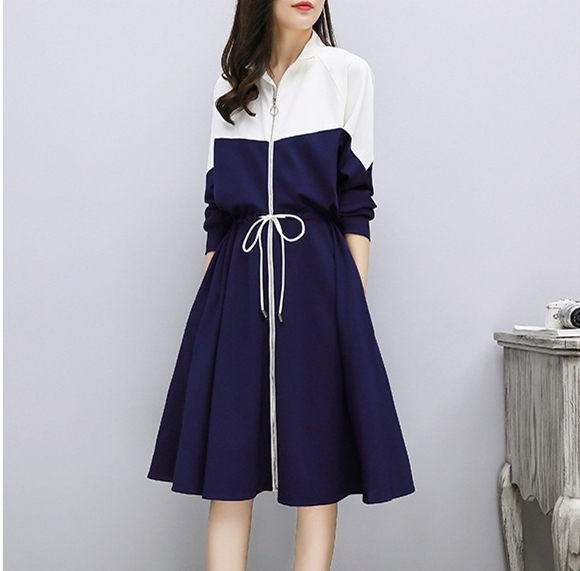 夏セール バイカラー ワンピース スポーティー 長袖パーカー Lnsk0923 Running Piggy