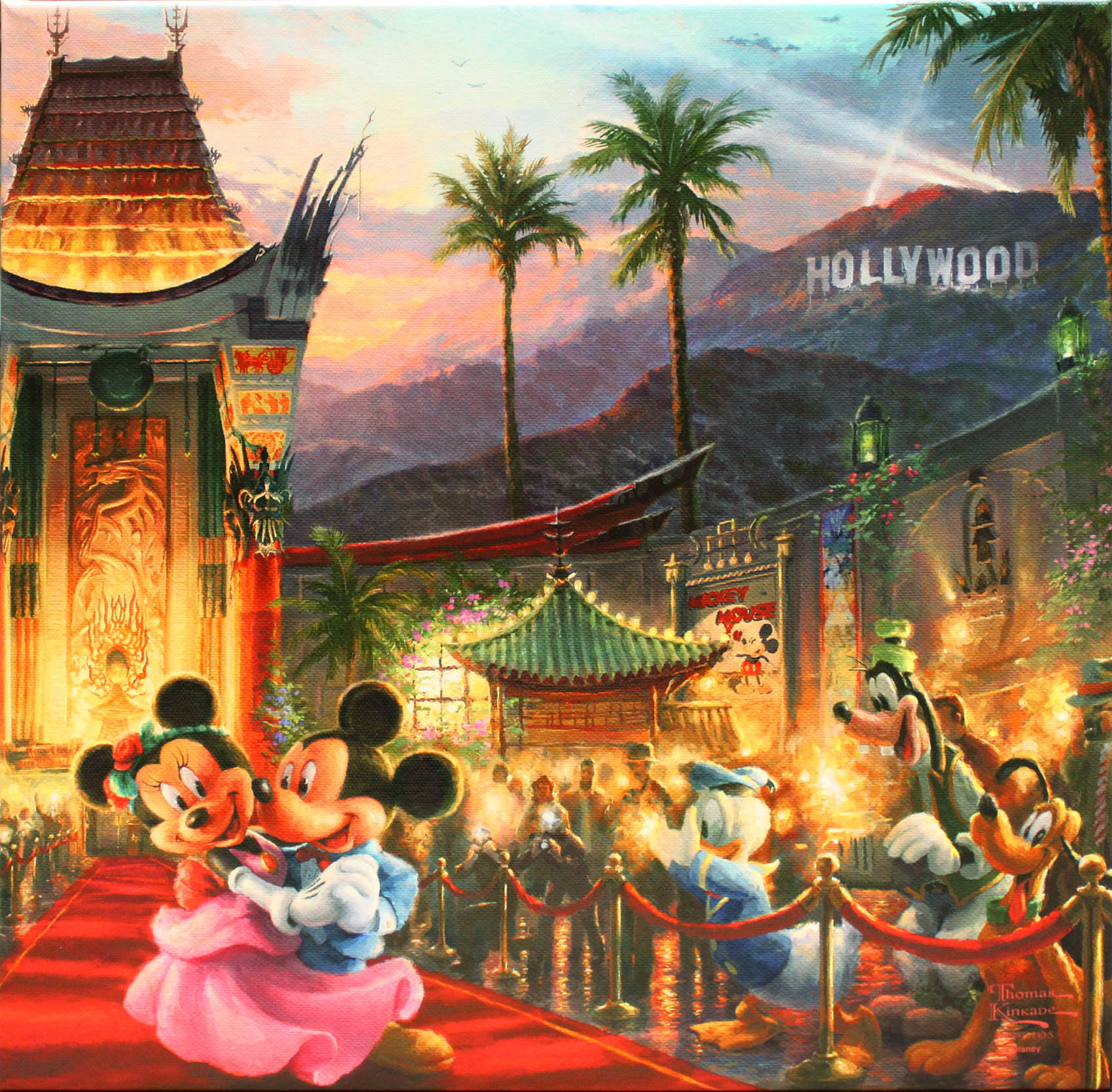 ディズニー トーマス キンケード ミッキー ミニー イン ハリウッド 作品証明書 展示用フック付キャンバスジークレ ディズニー絵画 ポスター