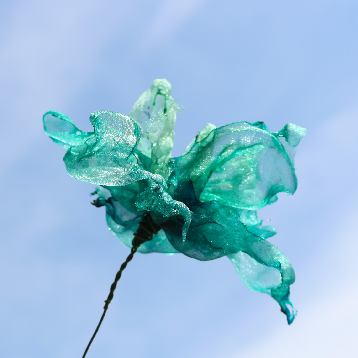 再販 カラフルオーガンジーのアートフラワー 造花 エメラルドグリーン Kokoiro ー 明石麻里子オンラインショップ