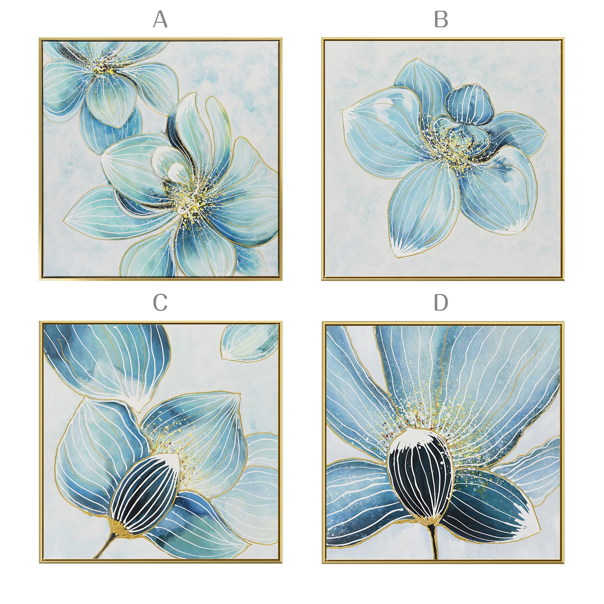 100 肉筆油絵 サムシングブルー 花 金箔 アートパネル 額付き絵画 セブンウォールアート 絵画販売 アートパネル専門店