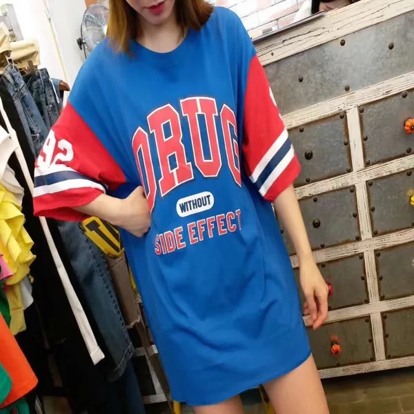 原宿系 カジュアル ロゴ ナンバー 配色 半袖 Tシャツ ワンピ ファッション レディース カラフル ダンス 衣装 派手 カワ 個性的 かわいい 奇抜 青文字系 トップス M Annabelle