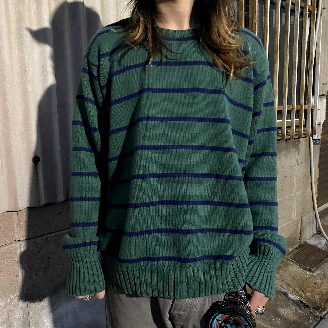 ポロバイラルフローレン ボーダー柄 コットンニットセーター メンズxl 古着 Polo By Ralph Lauren クルーネック グリーン ネイビー 緑色 紺色 ニットセーター Cave 古着屋 公式 古着通販サイト