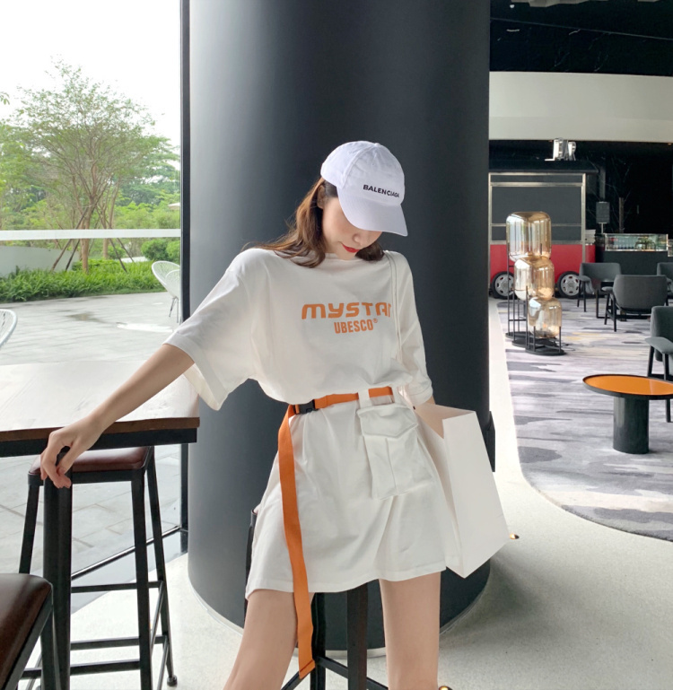 アメコミ柄 Tシャツ ワンピース ウエストポーチベルト２点セット ２way Luluca 韓国トレンドファッションluluca ルルカ