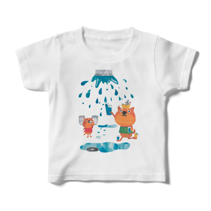 前面プリントイラストキッズtシャツ 水くみ犬 Orange Garden