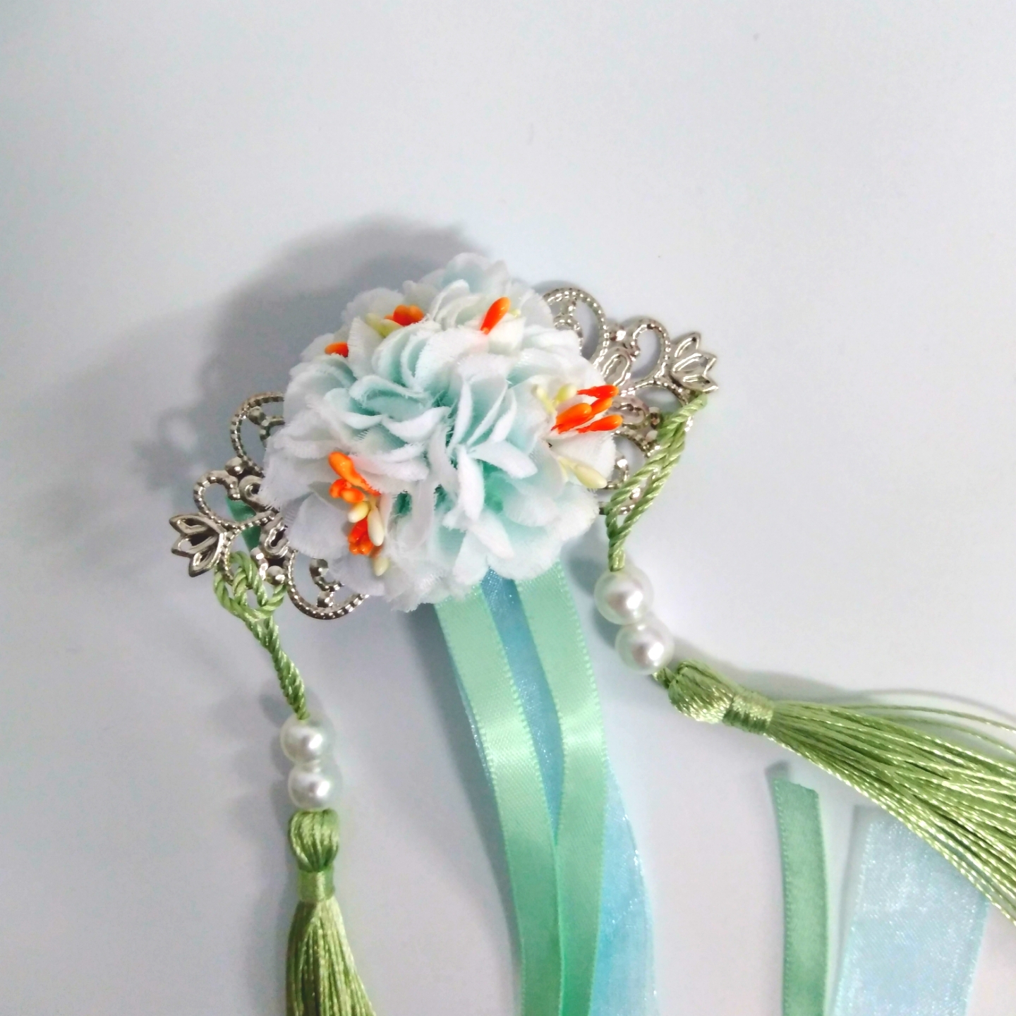 チャイナ髪飾り 牡丹ー０２ 緑 おもガラ庵 再開しました