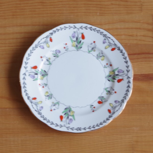 イギリス ヴィンテージ 食器 カラフル 花柄 デザートプレート ケーキ皿 15cm 0401 1 4 アンティーク レトロ 陶器 Gresvenor グローブナー アールデコ Flohmarkt フローマルクト