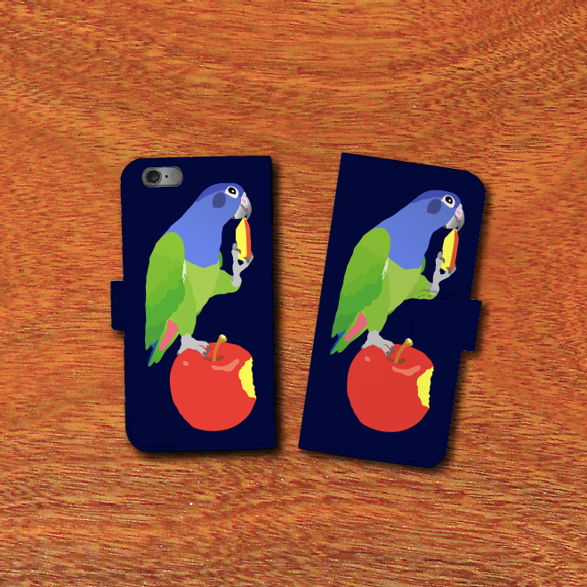 Iphone手帳型ケース りんごとアケボノインコ 各機種対応 ことりちゃん