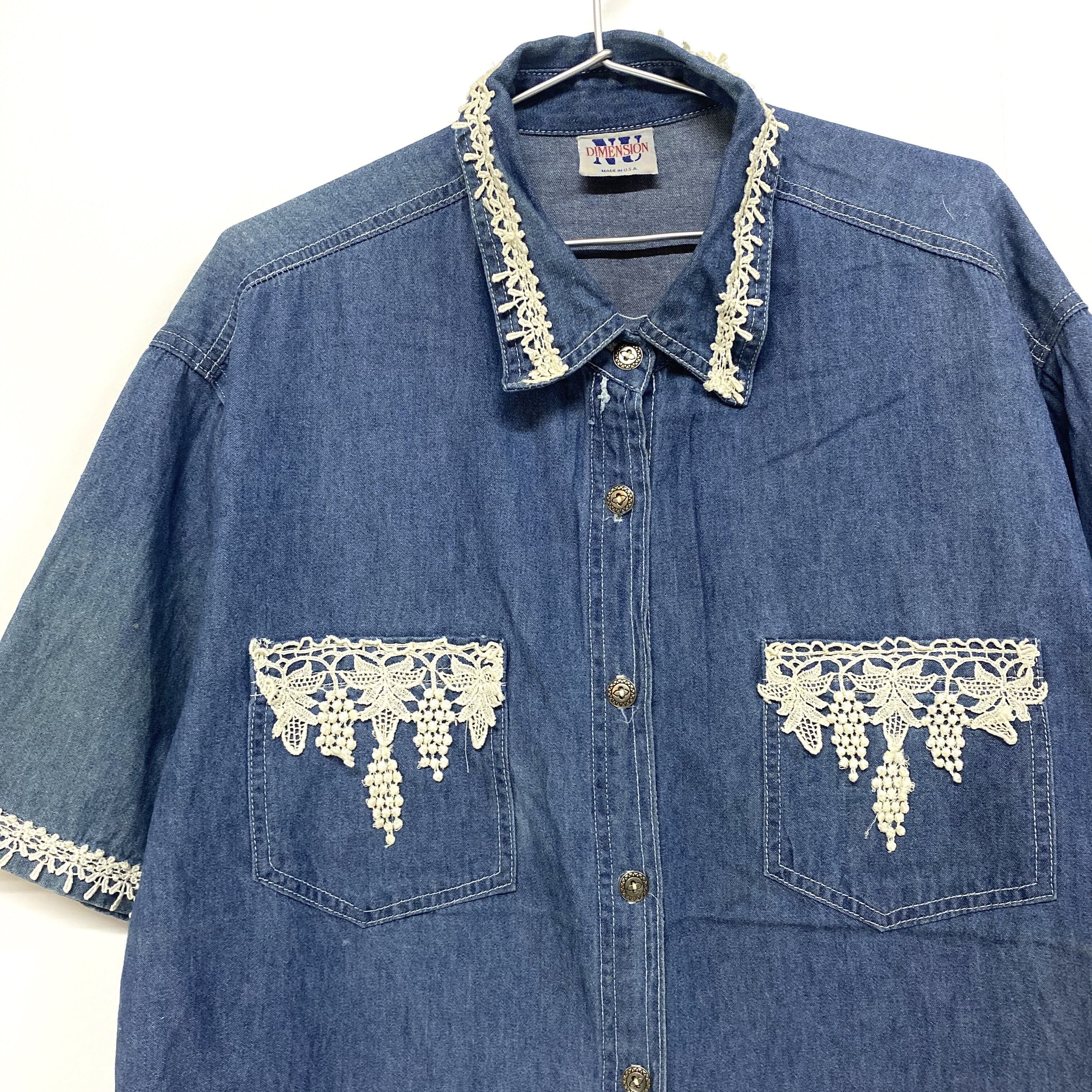Usa製 Dimension 半袖デニムシャツ レース レディースxl相当 古着 半袖シャツ All15 Cave 古着屋 公式 古着通販サイト