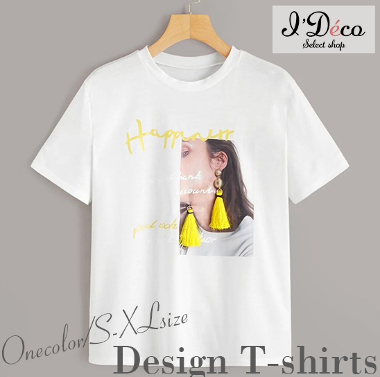 B467 女の子イラストピアス風タッセルデザインユニークtシャツ 半袖 トップス I Deco イデコ Selectshop Gegumi