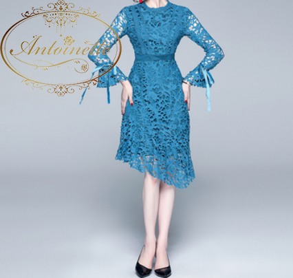ブルー レース ワンピース 披露宴 パーティー ドレス レディース Blue One Piece Lace Party Sexy Antoinette