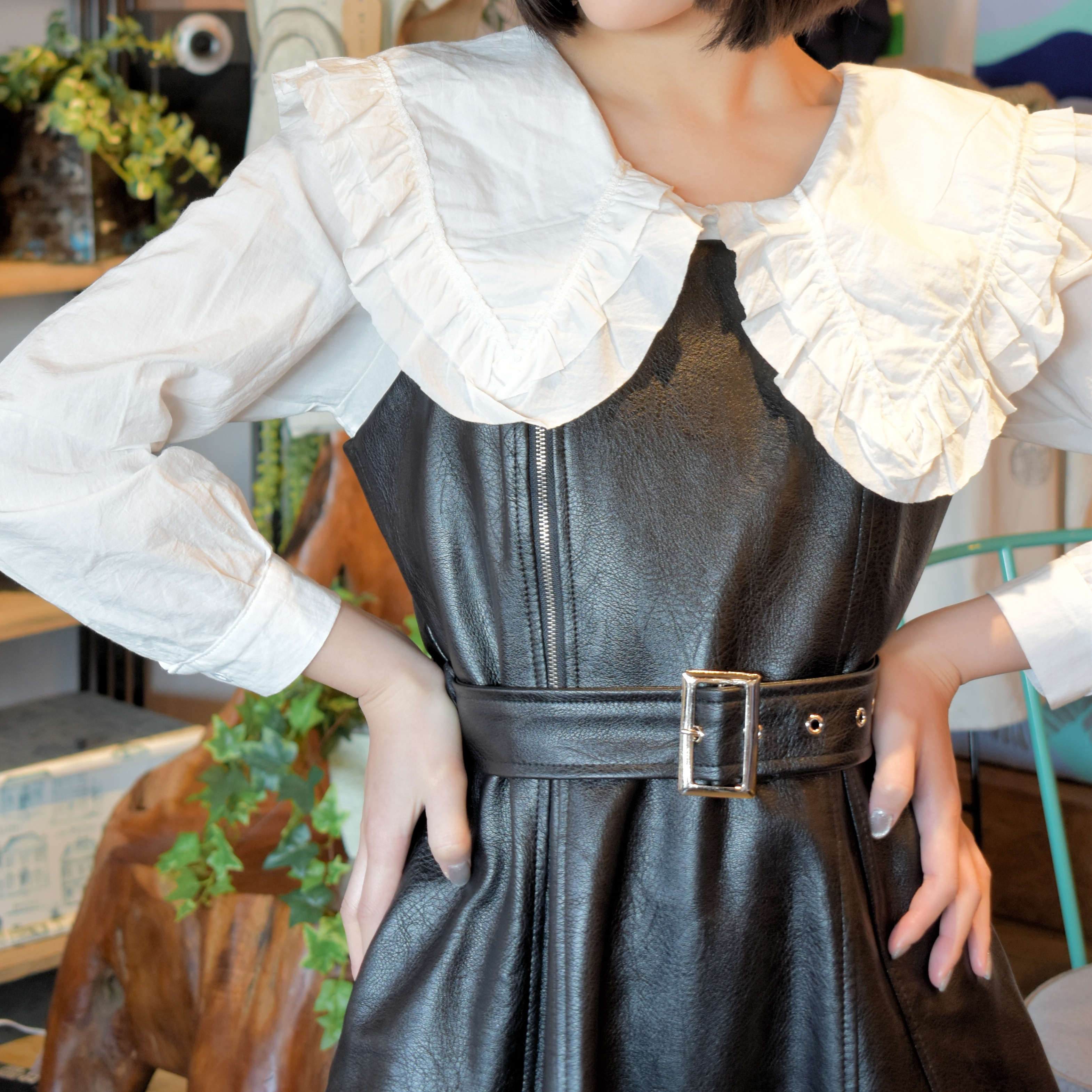 レザーロングフレアワンピース 韓国 Uku Com