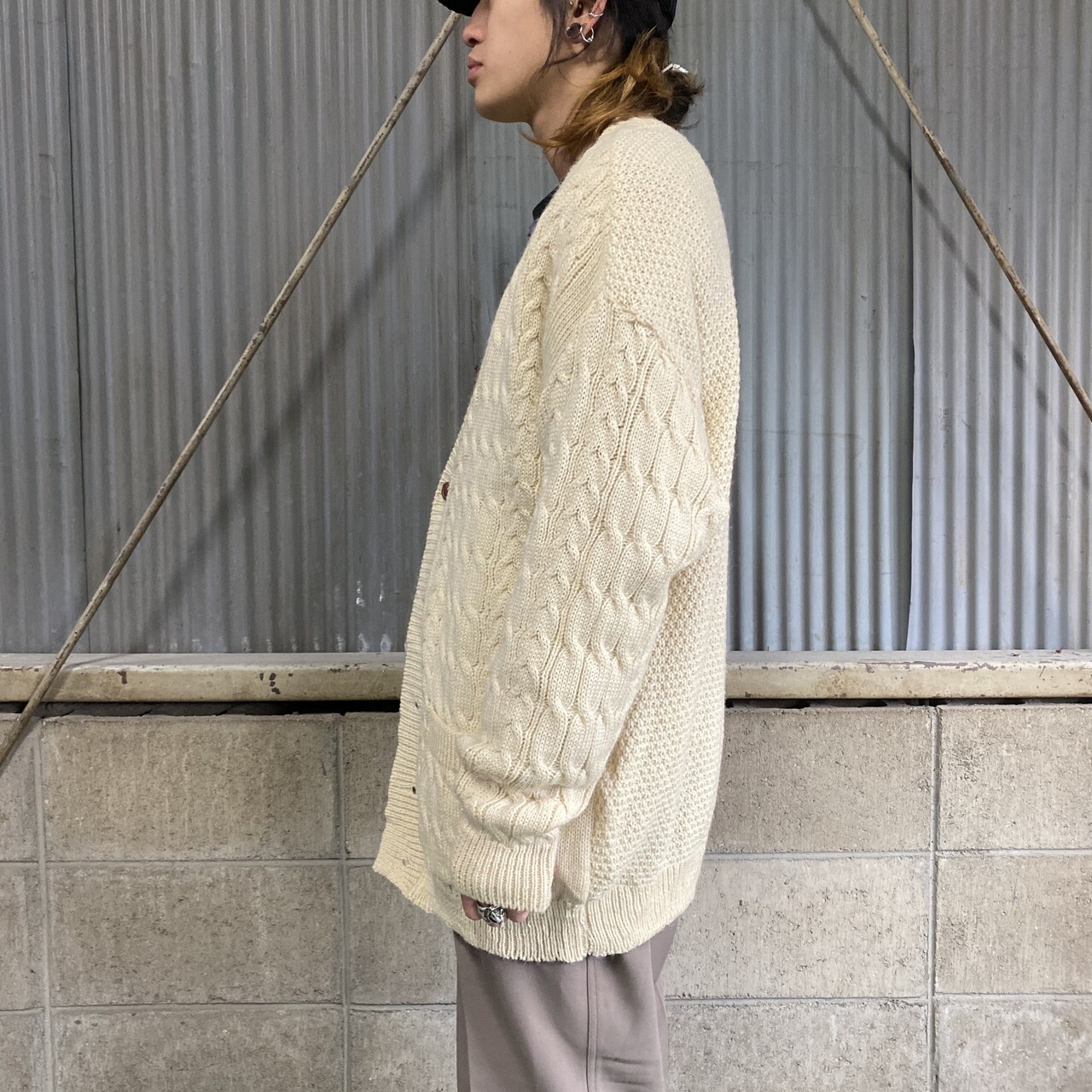 アイルランド製 Arancrafts フィッシャーマン アランニットカーディガン メンズxl 古着 ウールカーディガン 白 ホワイト ニットセーター Cave 古着屋 公式 古着通販サイト