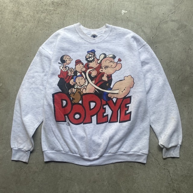 90年代 90s Popeye ポパイ キャラクタースウェット プリントスウェット トレーナー ヴィンテージ ホワイト 白 メンズxl相当 レディース 古着 スウェット Cave 古着屋 公式 古着通販サイト