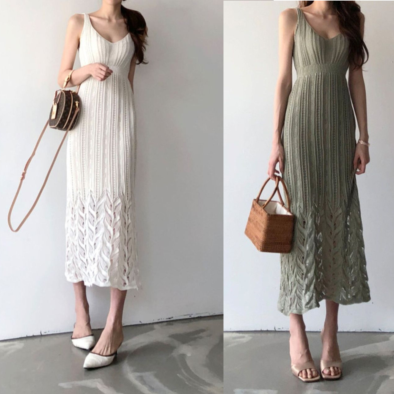 春夏 ドレス ロングドレス サマードレス サマーニット ワンピース スリム ノースリーブ カジュアル 街角のカフェテラス