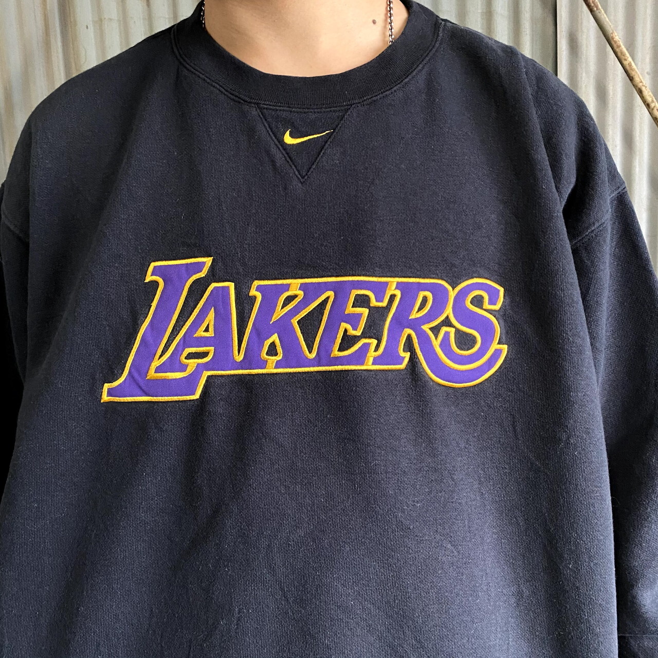 90年代 ナイキ Nba レイカーズ センターロゴ スウェット メンズl 古着 Lakers ビンテージ Nike 90s ヴィンテージ トレーナー ブラック 黒 スウェット Cave 古着屋 公式 古着通販サイト