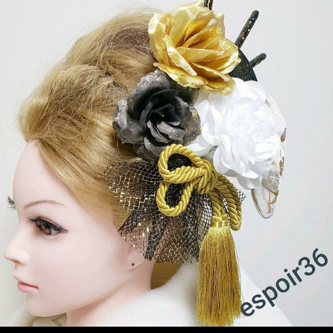ファッションなデザイン 羽 お花簪バージョン 髪飾り 赤 黒 金 ダリア 薔薇 成人式 ヘアピン Williamsav Com