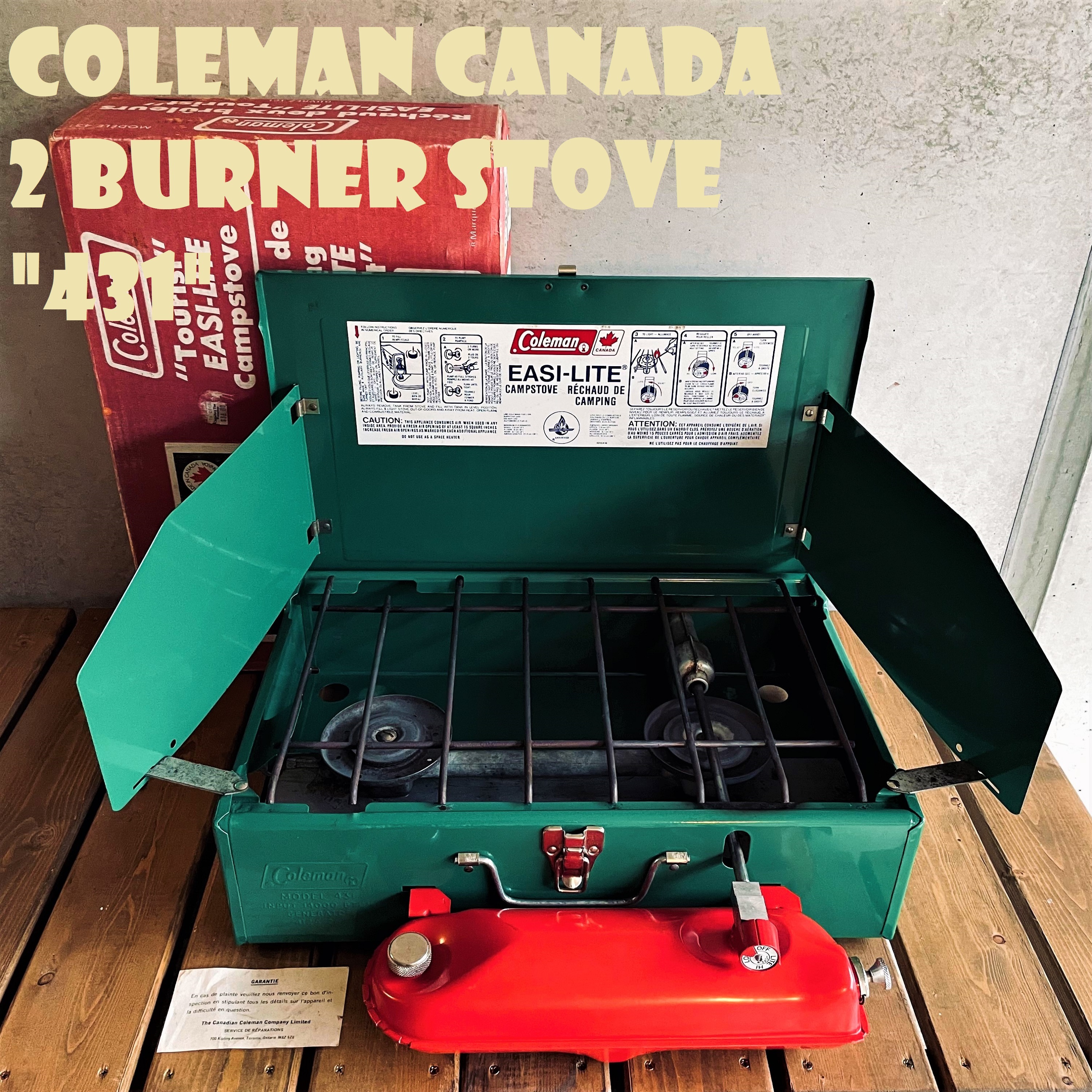 コールマン 431 ツーバーナー 赤タンク コンパクト カナダ製 1980年代製造 ビンテージ ストーブ 2バーナー Coleman キャンプ ホワイト ガソリン 希少 美品 箱付き Super Vintage Depot スーパービンテージデポ