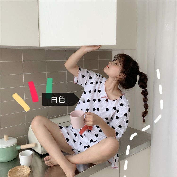 ハート柄が可愛い半袖ショートパンツパジャマ 韓国レディースファッション通販 Krex ケーレックス
