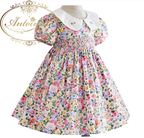 パフスリーブ ワンピース 花柄 刺繍 女の子 王女 可愛い ベビー スモッキングワンピース ドレス Girl Baby Vintage One Piece Dress Flower Antoinette パフスリーブ ワンピース 花柄 刺繍 女の子 王女 可愛い ベビー スモッキングワンピース ドレス Girl Baby Vintage One Piece Dress Flower Antoinette