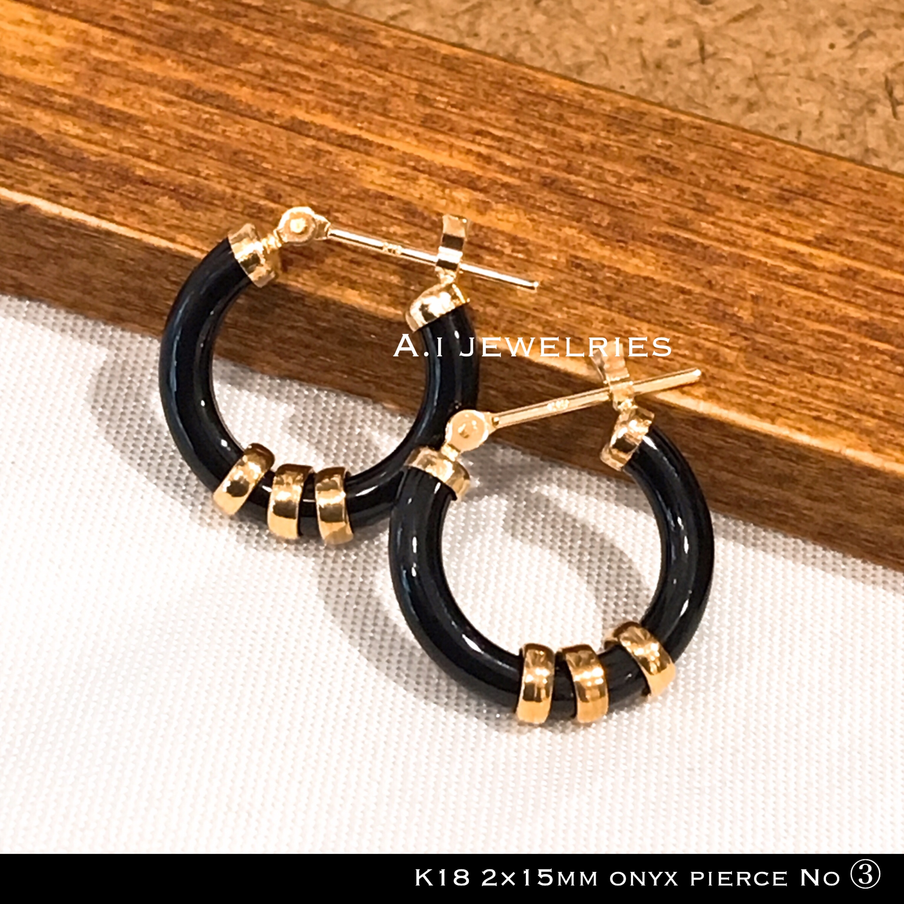 K18 18金 18k フープピアス オニキス ペア⑦♡#223533 - ピアス(両耳用)