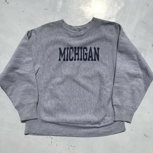 80 S Champion チャンピオン リバースウィーブ スウェット Michigan グレー 杢 染み込みプリント トリコタグ 後期 Usa製 Medium 希少 ヴィンテージ Agito Vintage